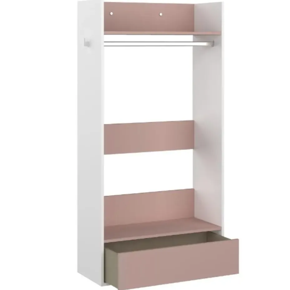 Kledingkast Bo0 met lade, hoedenplank en kledingroede - wit/ oudroze
