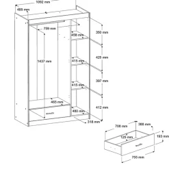 Kledingkast Charly 3-deurs - acaciakleur - 180x112x52 cm
