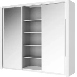 Kledingkast Cody 231cm met 3 schuifdeuren & spiegel - wit