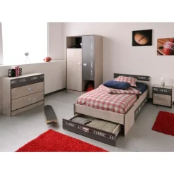 Kledingkast Fabric - eikenkleur/grijs - 181,5x101,4x50,5 cm