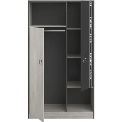 Kledingkast Fabric - eikenkleur/grijs - 181,5x101,4x50,5 cm