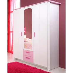 Kledingkast kast Kiki - wit/roze 181x136x56 cm