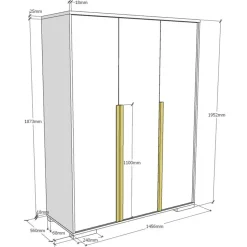 Kledingkast London 146cm met 3 deuren - wit