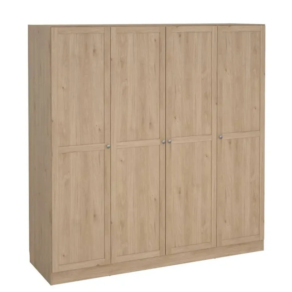 Kledingkast Lynn 4-deurs - eikenkleur - 200x196x62 cm