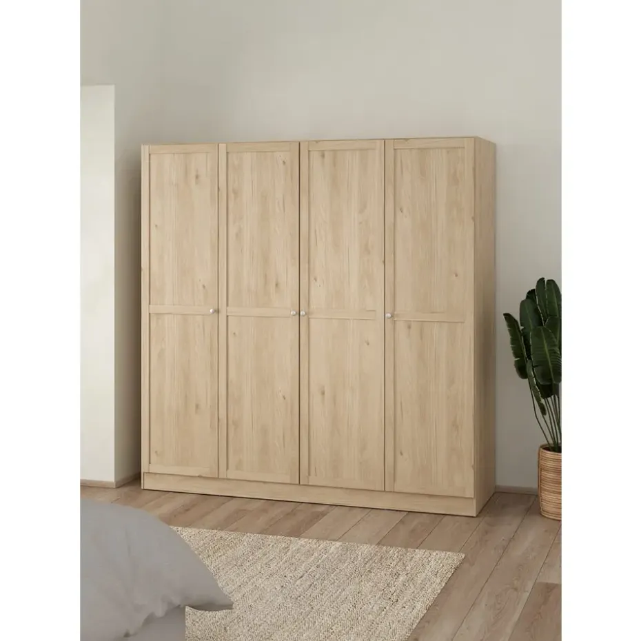 Kledingkast Lynn 4-deurs - eikenkleur - 200x196x62 cm