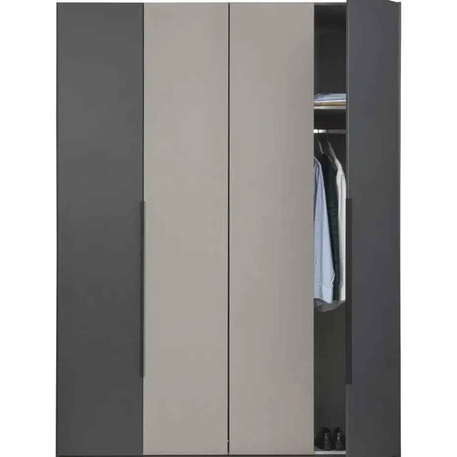Kledingkast Milaan 4-deurs - grafiet/greige -236x180x58 cm