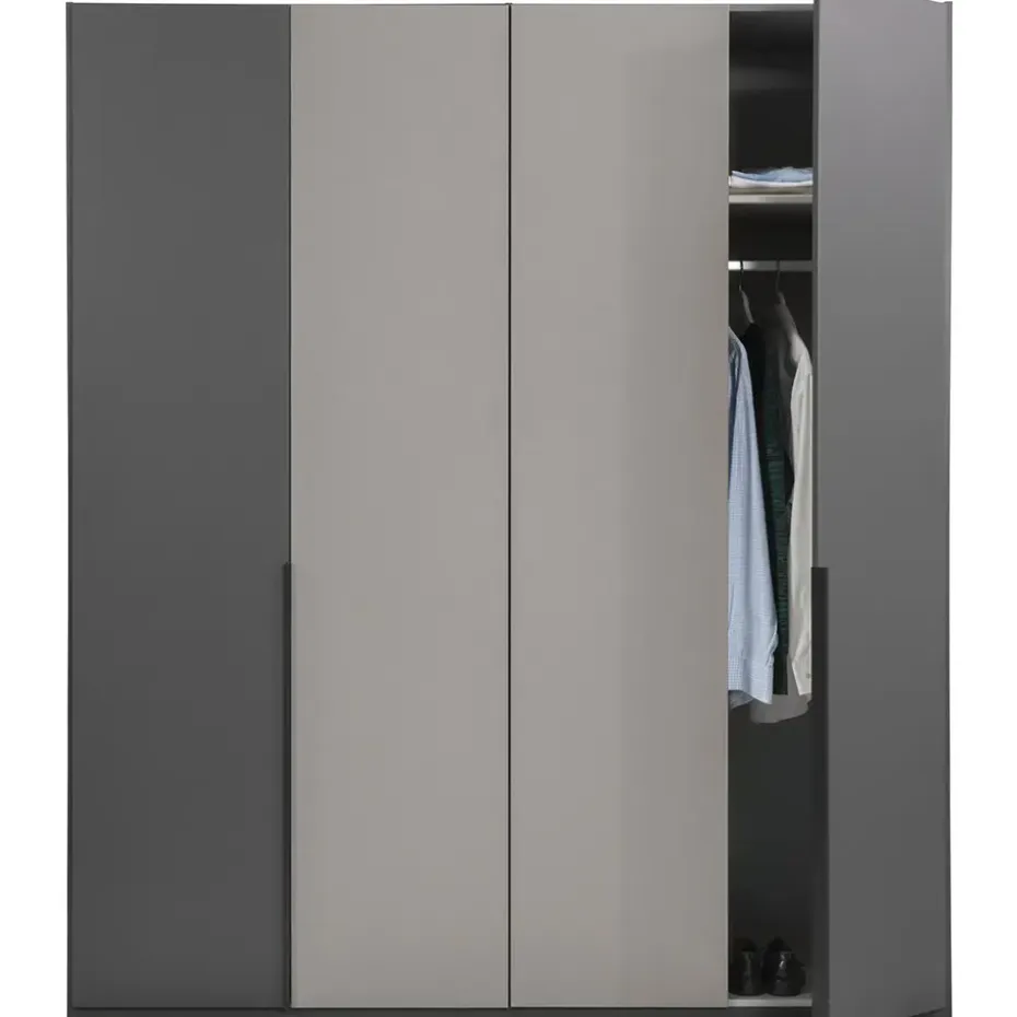 Kledingkast Milaan 4-deurs - grafiet/greige - 208x180x58 cm