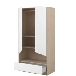 Kledingkast Shelby met 2 deuren en 1 lade - eik/wit