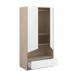 Kledingkast Shelby met 2 deuren en 1 lade - eik/wit