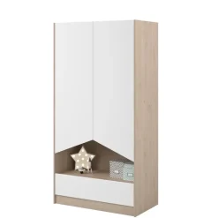 Kledingkast Shelby met 2 deuren en 1 lade - eik/wit