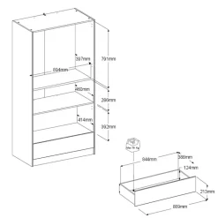 Kledingkast Shelby met 2 deuren en 1 lade - eik/wit