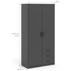 Kledingkast Sprint 2-deurs - antracietkleur - 200x98,5x50 cm