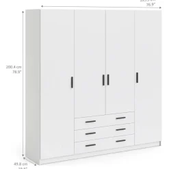 Kledingkast Sprint 4-deurs - wit - 200x196x50 cm