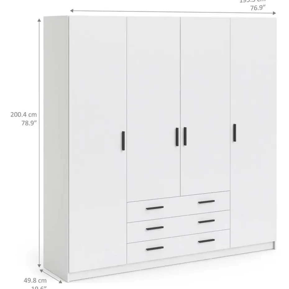 Kledingkast Sprint 4-deurs - wit - 200x196x50 cm