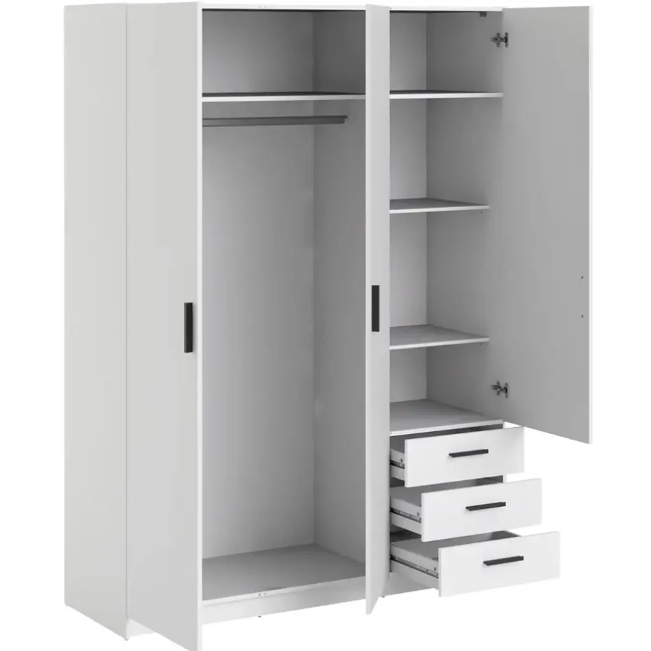Kledingkast Sprint 3-deurs - wit - 200x147x50 cm