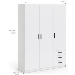 Kledingkast Sprint 3-deurs - wit - 200x147x50 cm