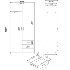 Kledingkast Sprint 2-deurs - wit - 200x98,5x50 cm