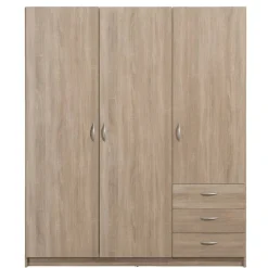 Kledingkast Varia 3-deurs - licht eiken - 175x146x50 cm