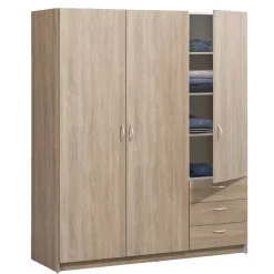 Kledingkast Varia 3-deurs - licht eiken - 175x146x50 cm