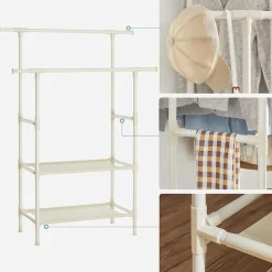 kledingrek, kapstok van metaal, met 2 kledingstangen, 1 plank