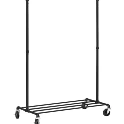 Kledingrek op wieltjes - Metaal - Incl. plank - tot 90 kg - Zwart