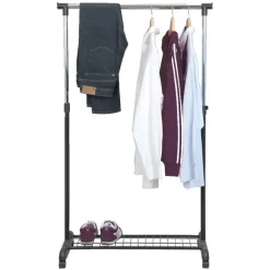 Kledingrek op wieltjes - zwart/chroom - enkel rek