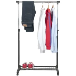 Kledingrek op wieltjes - zwart/chroom - enkel rek