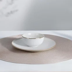 Kommetje/serveer schaaltje - wit/goud - D14 x 7 cm - porselein