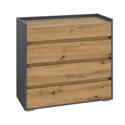 Kosmo - Commode met 4 laden in antraciet eiken spaanplaat