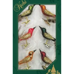 Krebs Decoratie vogels - 6x - op clip - gekleurd - 9 cm - glas