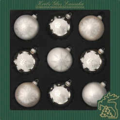 Krebs Kerstballen - 9 stuks - zilver - glas - 8 cm