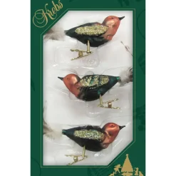 Krebs Vogels - decoratief glas - 3x - op clip - groen-bruin - 11 cm