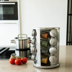 Krumble Kruidenrek draaibaar + 16 kruidenpotjes - RVS