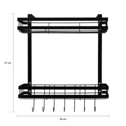 Krumble Kruidenrekje ophangbaar met 2 plankjes en 7 haakjes - metaal - Zwart