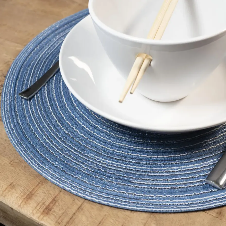 Krumble Placemat rond - Blauw/grijs - Set van 4