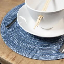 Krumble Placemat rond - Blauw/grijs - Set van 6