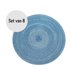 Krumble Placemat rond - Blauw/grijs - Set van 8