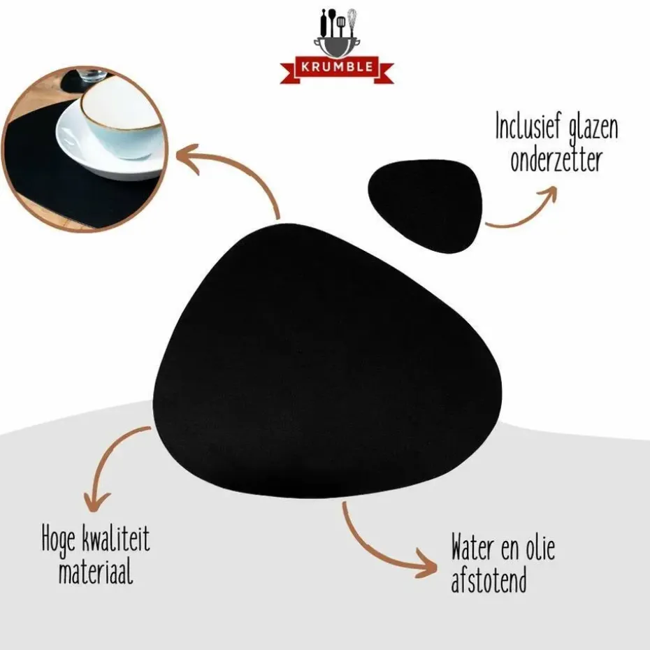 Krumble Placemat set design - 8 stuks - Zwart
