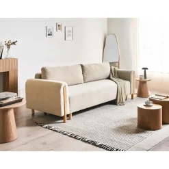 KVAM - Slaapbank 3-zits opbergruimte - Beige - Bouclé