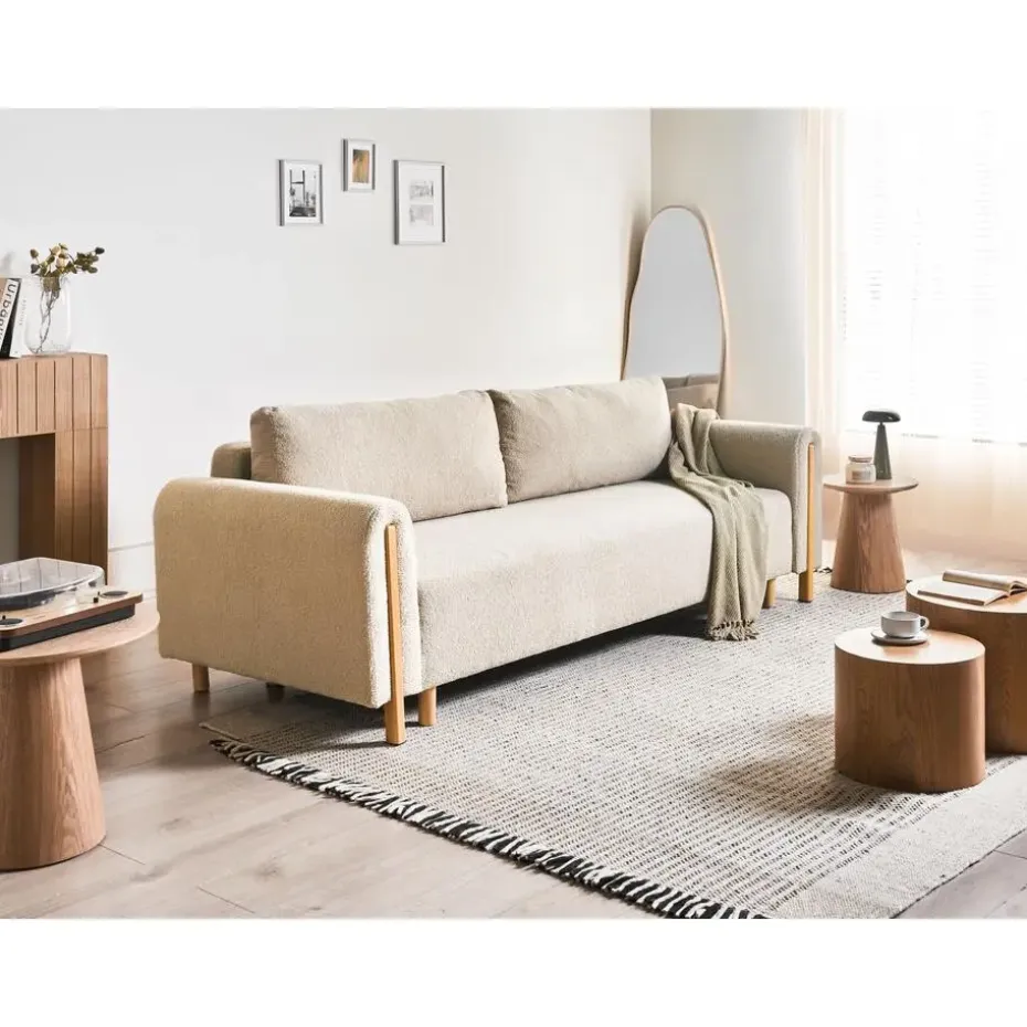 KVAM - Slaapbank 3-zits opbergruimte - Beige - Bouclé