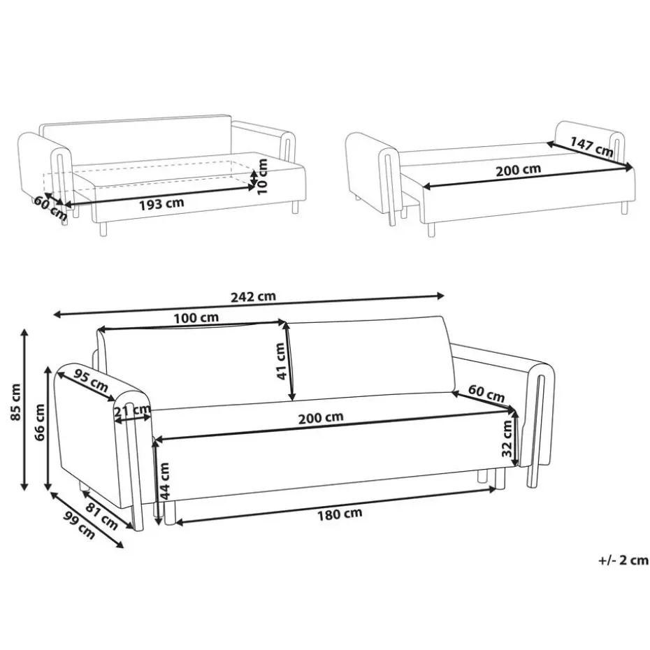 KVAM - Slaapbank 3-zits opbergruimte - Beige - Bouclé