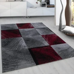 Laagpolig Vloerkleed Plus - Grijs Rood - 160x230 cm - Tapijt Woonkamer