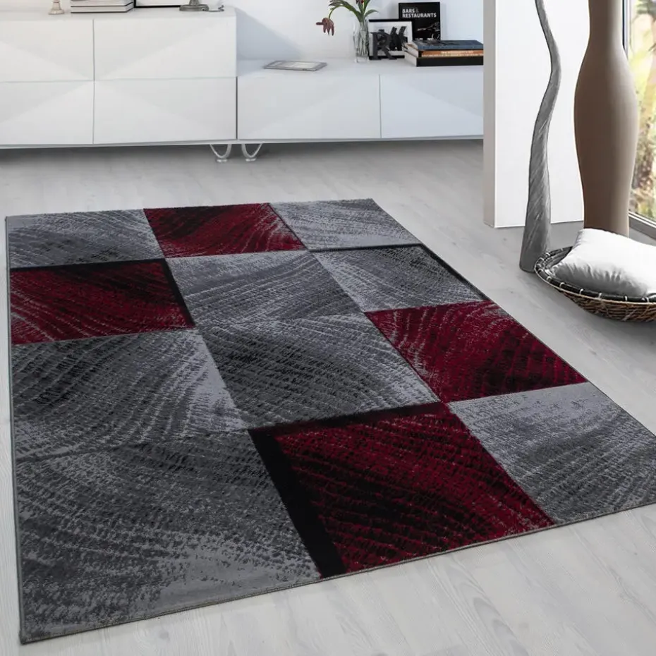 Laagpolig Vloerkleed Plus - Grijs Rood - 160x230 cm - Tapijt Woonkamer