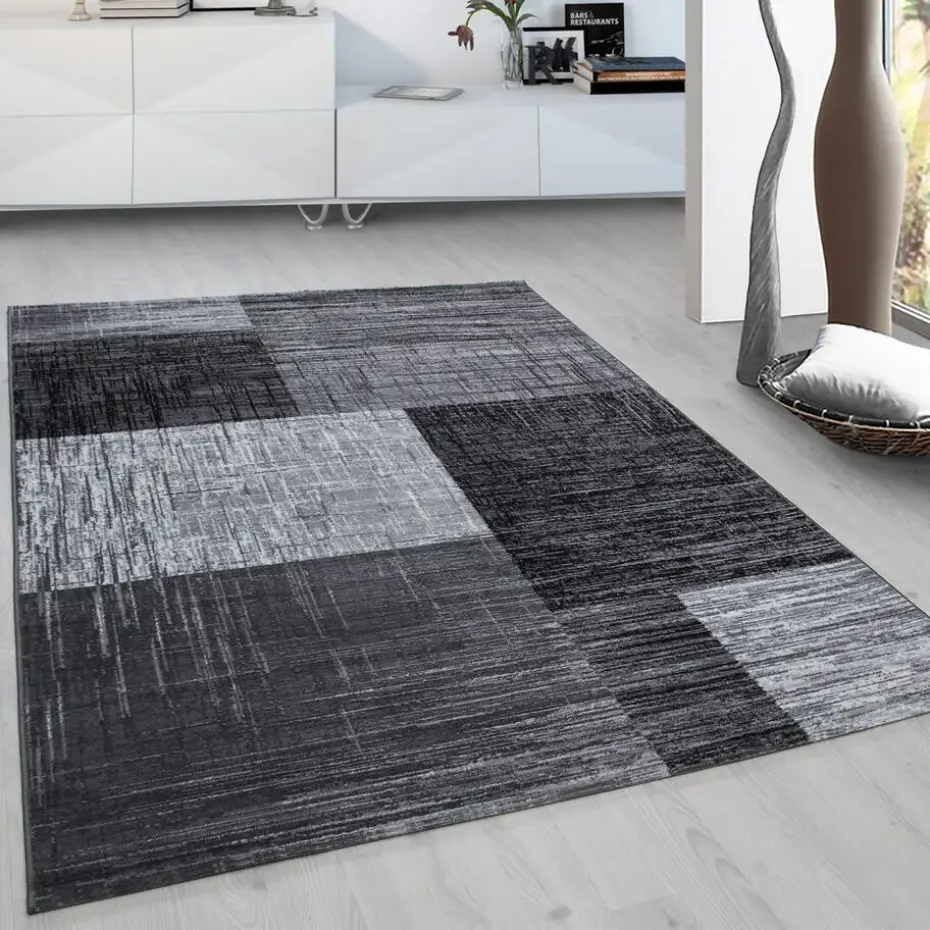 Laagpolig Vloerkleed Plus - Grijs Zwart - 240x340 cm - Tapijt Woonkamer