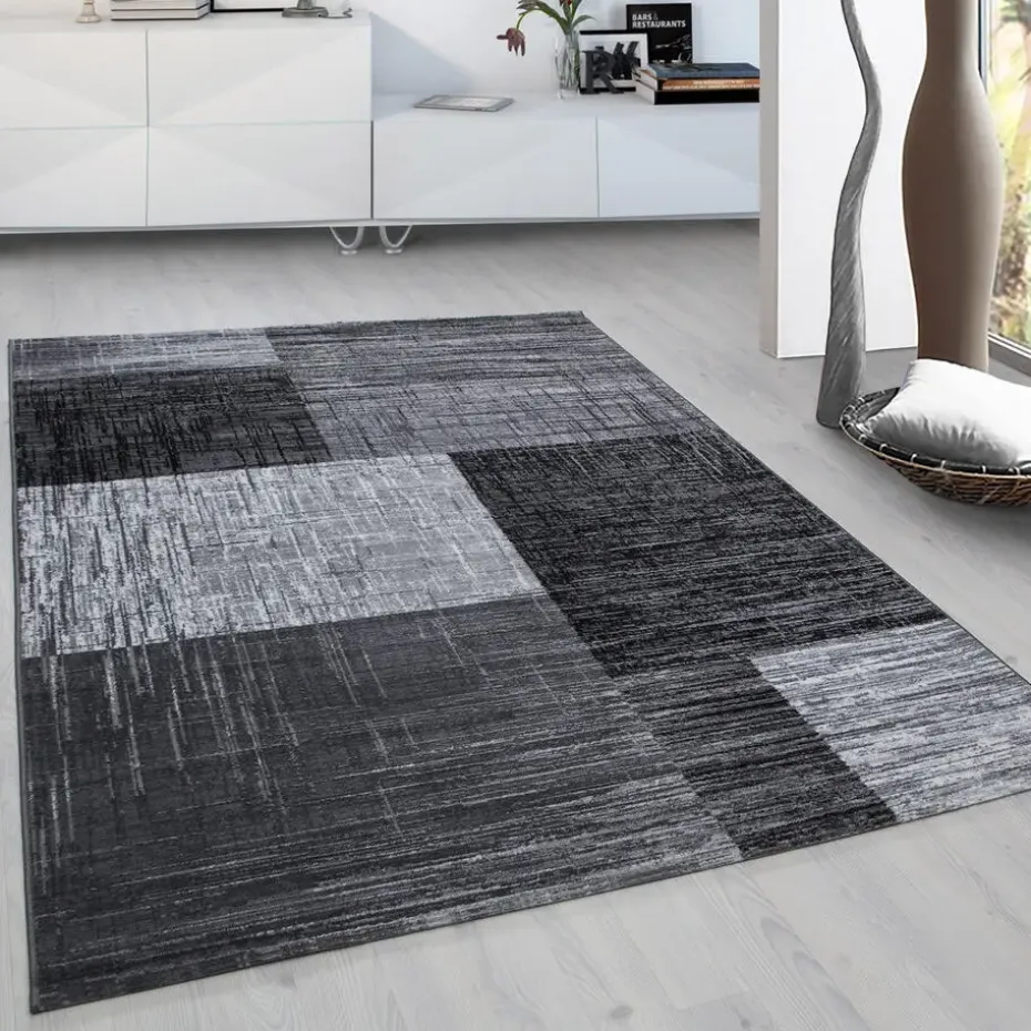 Laagpolig Vloerkleed Plus - Grijs Zwart - 160x230 cm - Tapijt Woonkamer