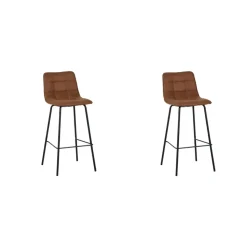 LABEL51 Barkruk Bistro - Cognac - Micro Suede - set van 2