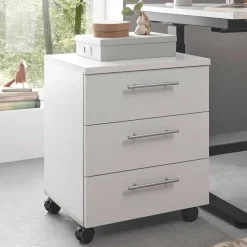 Ladeblok Ben - 3 lades - met wielen - wit