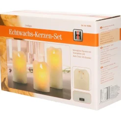 LED kaarsen/stompkaarsen - set van 3x - creme wit - wax - timer
