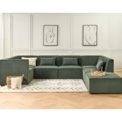 LEMVIG - Ottomaan - Donkergroen - Corduroy