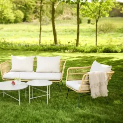 Lisomme Dax rotan tuinstoel naturel met kussens beige